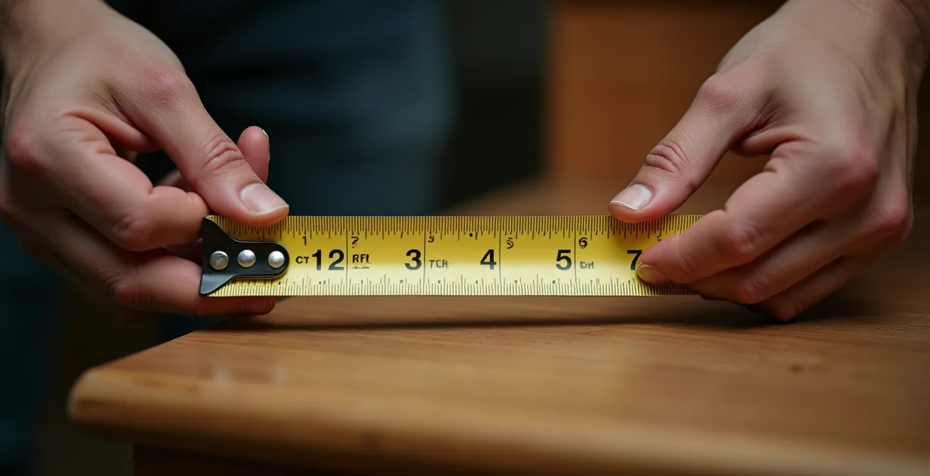 Mesure de la largeur d'un escalier avec un mètre ruban